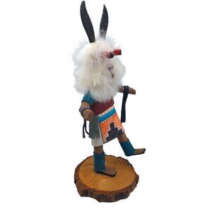Kachina Handmade Doll Signed 8 Inch‎ Wolf AM Native American Indian Art Wood Fur
